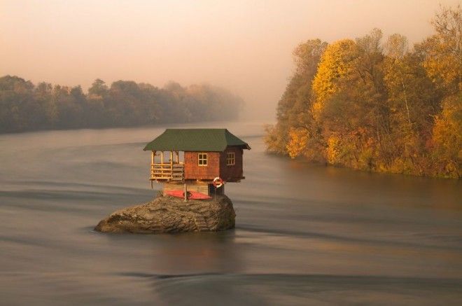 House In The Middle Of Drina River Near The Town Of Bajina Basta Serbia