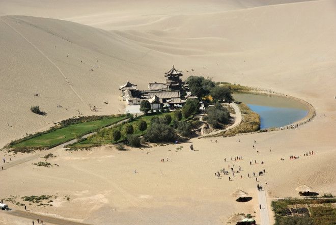 crescent lake in sahara gobi desert