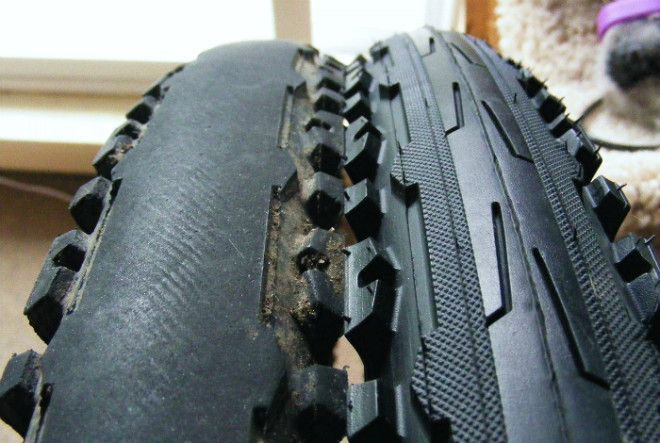 Старая и новая велосипедная шина.