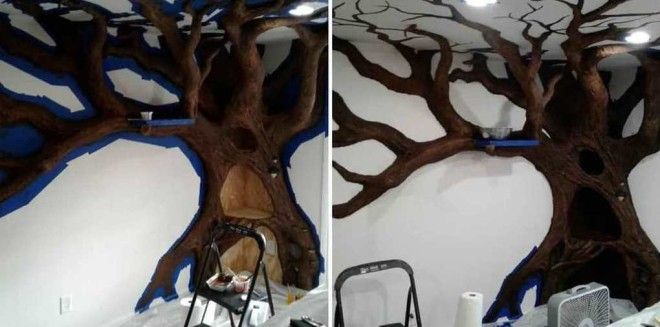 SBМужчина покорил кошачье сердечко построив огромное дерево в квартире